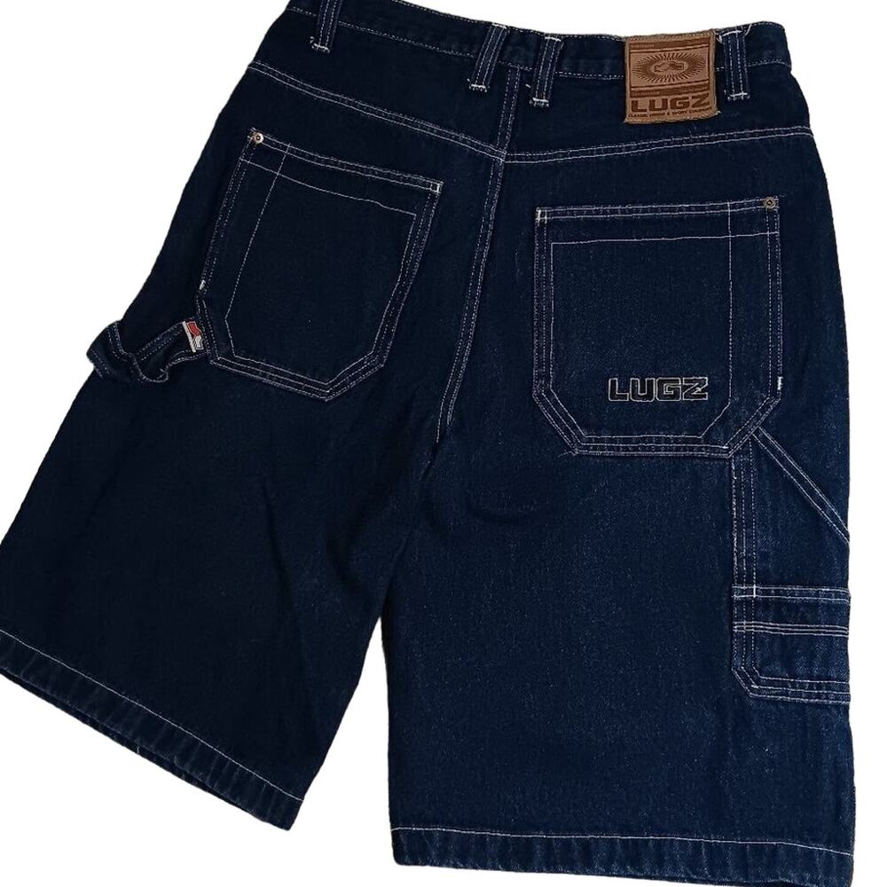 Lugz Vintage Carpenter Jean Shorts 36‎ Dark Wash Wide Baggy Skate Heavy Y2K Logo